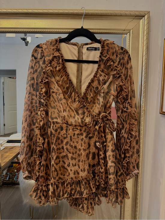 Boohoo Pants - Boohoo Brown Leopard Print Ruffle Wrap Romper